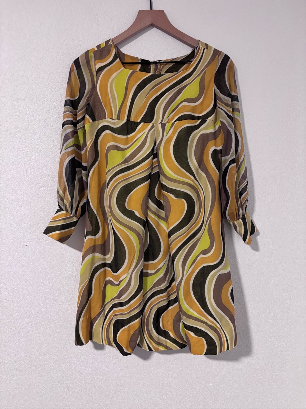 Vintage 1960’s-1970’s Wavy Print Pleated Dress Approx Size S
